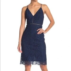 Astr The Label Navy Lace V Neck Midi Dress with Spaghetti Straps